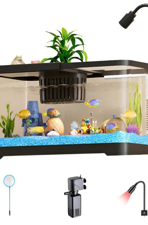 Aquário Azul C/ Led Bomba E Acessórios